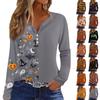 Women's T Shirt Tee Halloween Print Button Long Sleeve Daily Weekend Fashion Basic V- Neck Regular Top