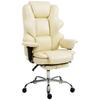 Office Chair with Footrest and Headrest, in PU Leather, Foam and Metal, 76x73x117-125 cm, Cream White