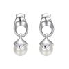 JOLCHIF Ladies Silver Pearl Drop Earrings 18K White Gold Plated Dangle Pearl Earrings Hypoallergenic Simple Trendy Jewelry