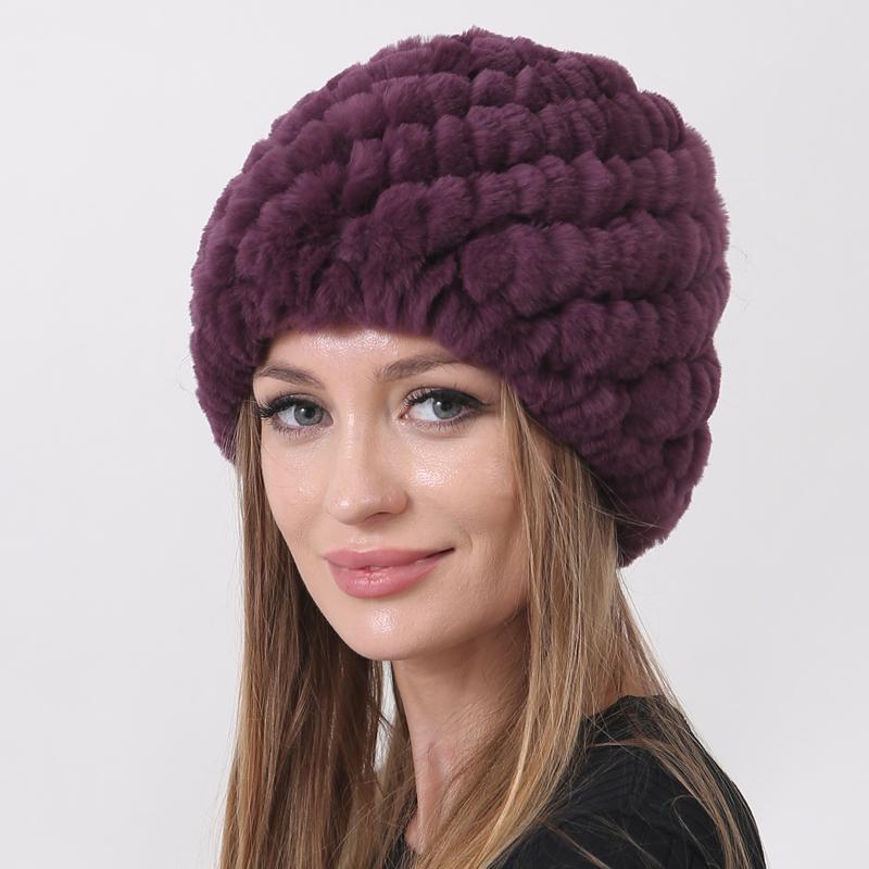 Новая теплая шапка из натурального меха Зимняя женская шапка из меха кролика рекс Толстая подкладка в два слоя Уличная женская шапка-бини Шапки круглой формы Ананас