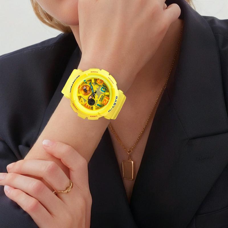 Casio BABY-G многофункциональный водонепроницаемый кварцевый механизм ремешок из смолы японские и корейские часы женские часы желтый циферблат BGA-190-9B
