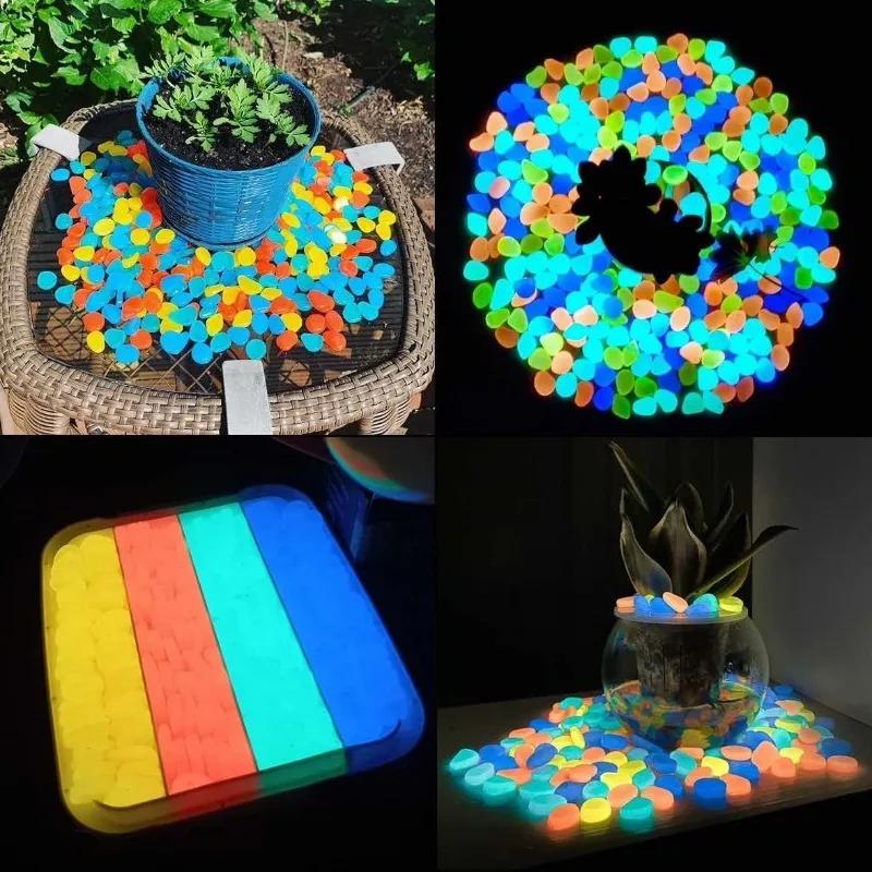 100pcs Luminous Stones Glow in Dark Pebbles Stone Night Sand Stone for Garden Yard Outdoor Path Lawn Fish Tank Aquarium Decor