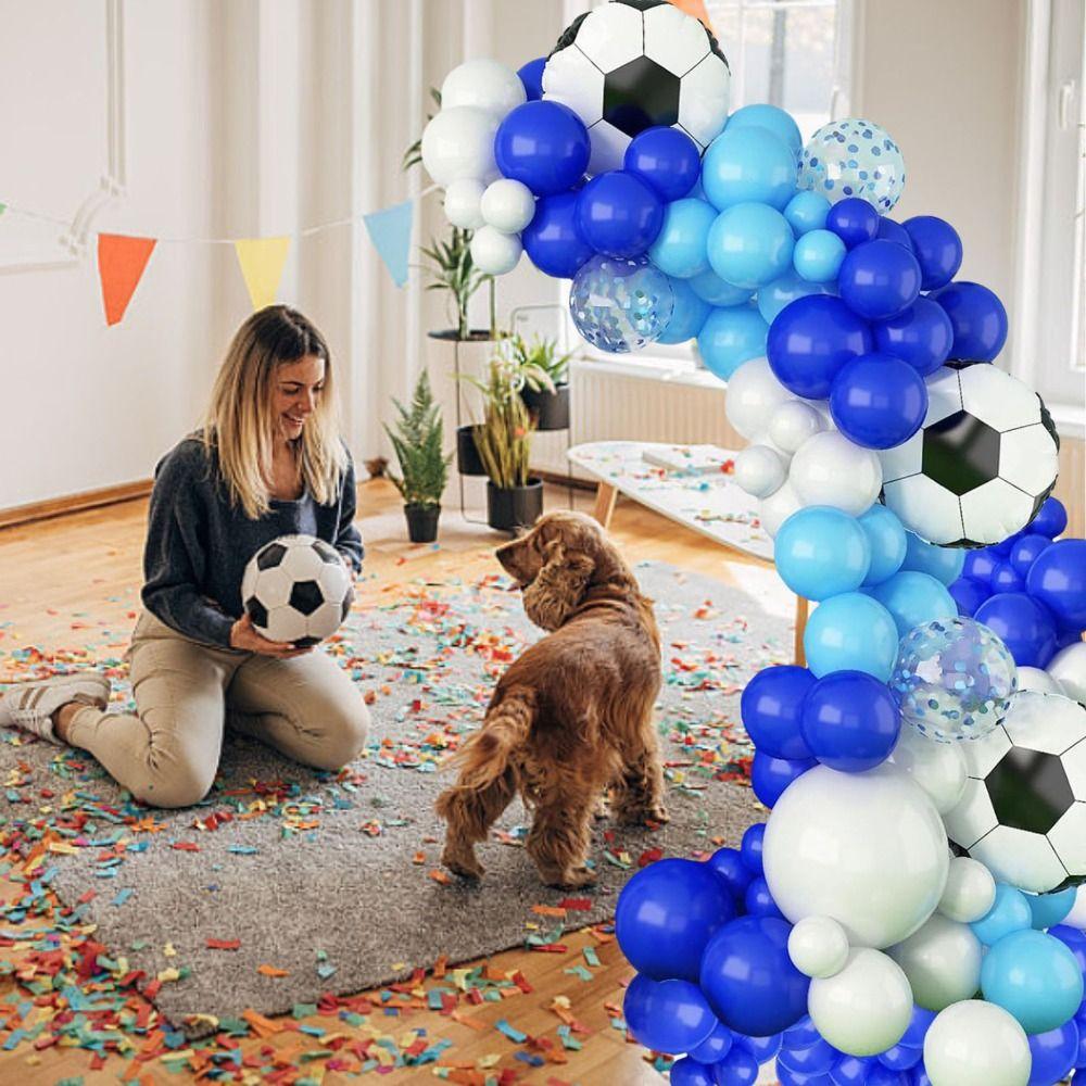 White Balloon Arch Kit Blue Garland Kit Party Decoration 4D Football Foil Balloons  Boys
