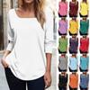 Women's Fashionable Waist Square Neck Long Sleeve Solid Color T-Shirt Top