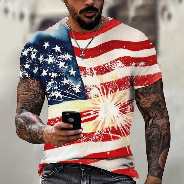 Summer T-shirt Men Short 3D Print Fashion Tops Casual Tee American Flag Harajuku Sleeve Shirts Oversize T-shirt Street Clothing