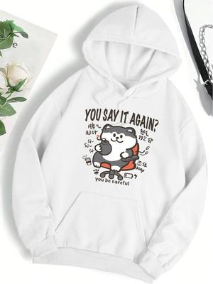 Ты скажешь это снова, ты будешь осторожен Принты злой собаки Хуй Женщина Повседневные модные топы Свитшот с круглым вырезом Спортивный пуловер Смешная одежда в стиле минимализма