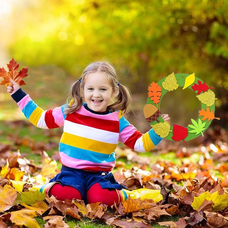 131pcs Thanksgiving Wreath DIY Craft Kit Autumn Fall Leaf Hedgehog festival Art Supplies Thanksgiving Party Decor Gifts for kids