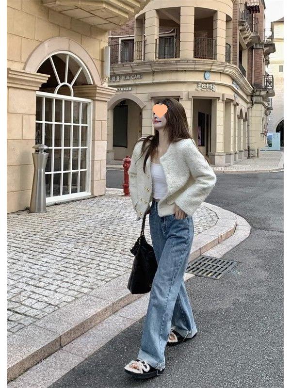 Женское шикарное твидовое двубортное пальто с длинным рукавом 2025 года для миниатюрных (Коллекция осень/зима)