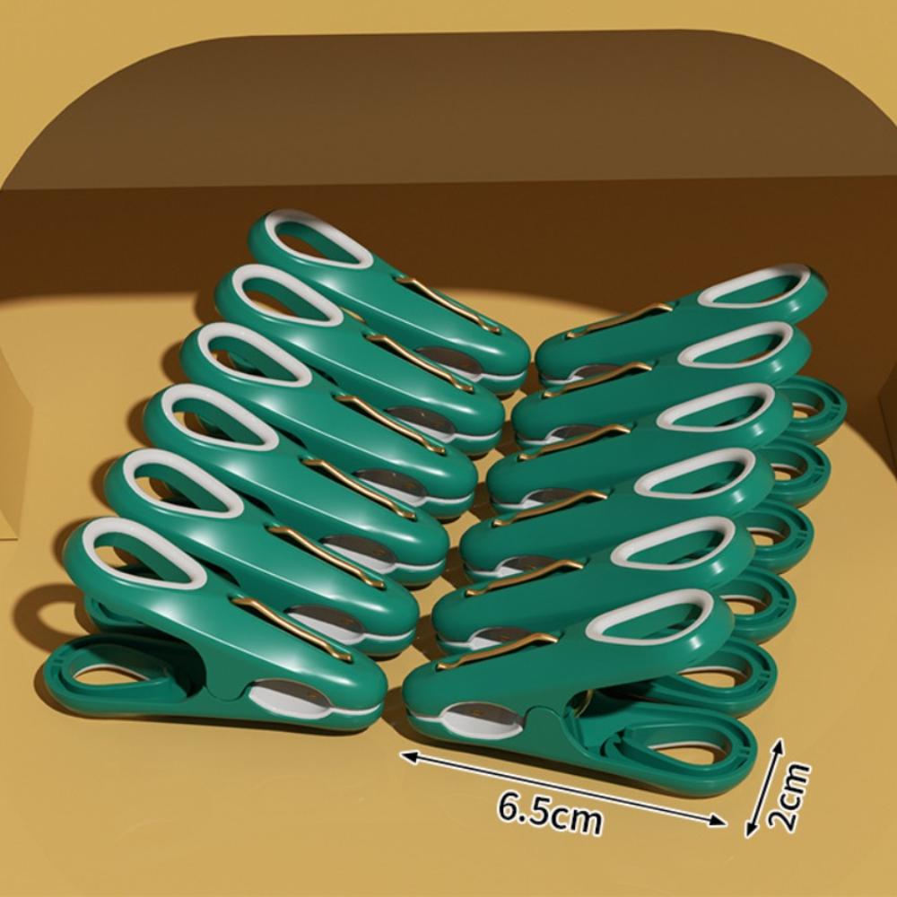12pcs Durable Plastic Clothes Pins Green White Household Food Clips No Pressing Marks Socks Underwear Clips for Laundry Room