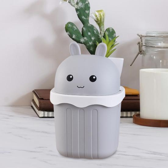Desktop Trash Can with Lid Large Capacity Cartoon Shape Rectangle Creative Mini Garbage Can Waste Basket