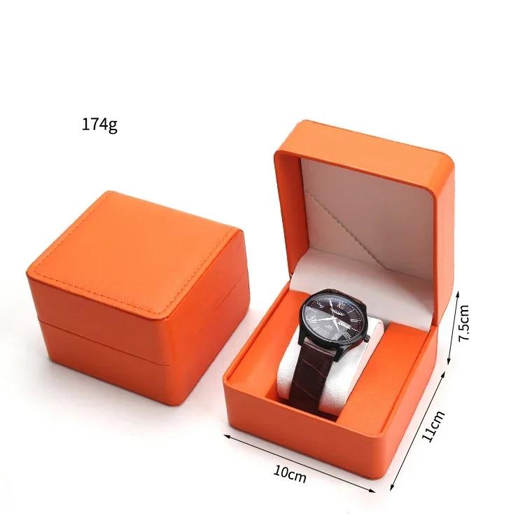 Watch Storage Box PU Leather Single Watch Display Case Wristwatch Holder Travel Jewelry Watch Organizer with Pillow Gift