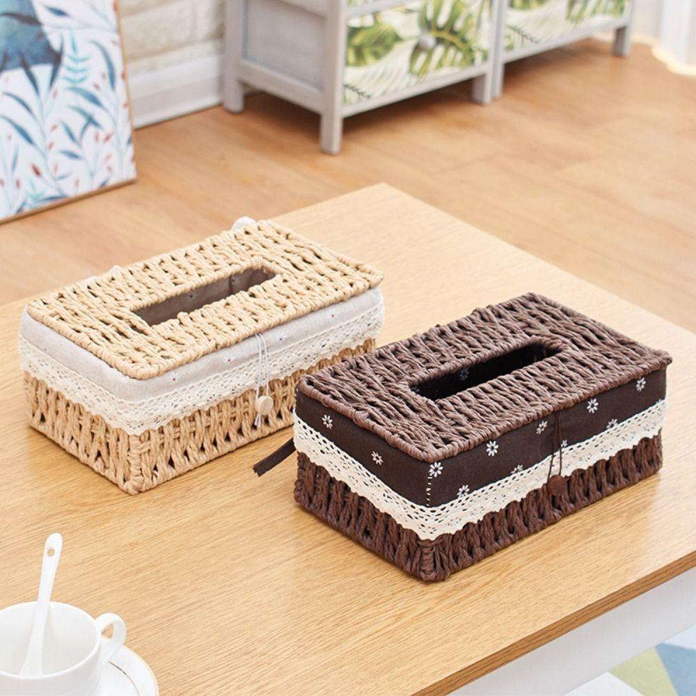 Rectangular Rattan Woven Tissue Box Japanese Style Napkin Holder Creative Storage Box Desktop