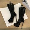 Sexy Thick Bottom Peep Toe 16CM Thin Heels Party Stripper Pole Dance Boots Hollow Out Knee High Shoes Women Platform Boot