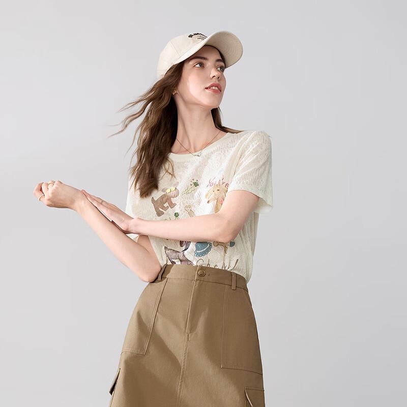 Betu Women's Lace Round Neck Print Short Sleeve T-Shirt