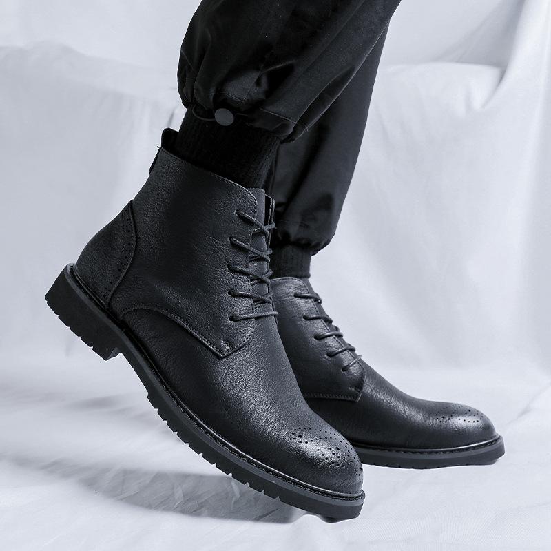 High-top Leather Shoes Men's British Brock Martin Boots Korean Version Retro British Style Business Shoes S54-R