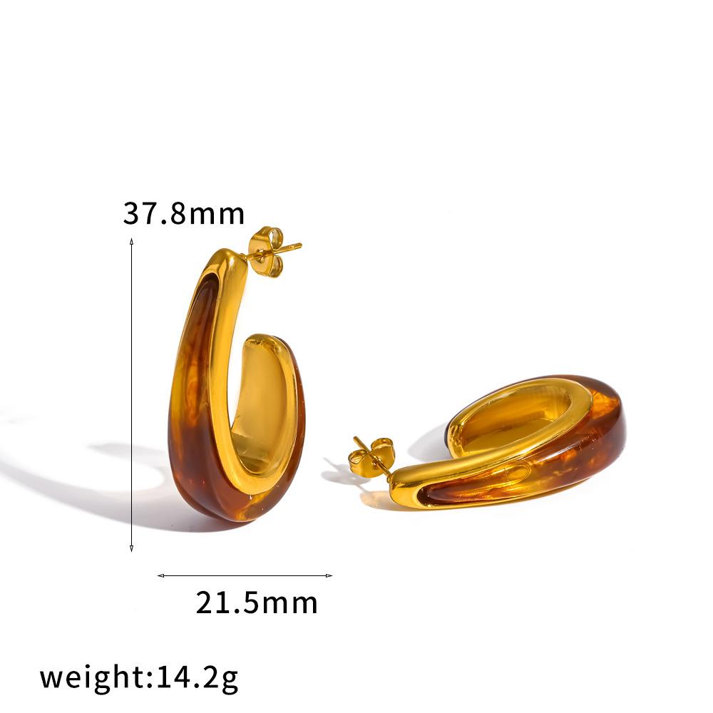 Waterproof Stainless Steel Colorful Zircon C Shape Stud Earrings Women Gold Plated Chunky Rainbow Jewelry Tarnish Free Gift