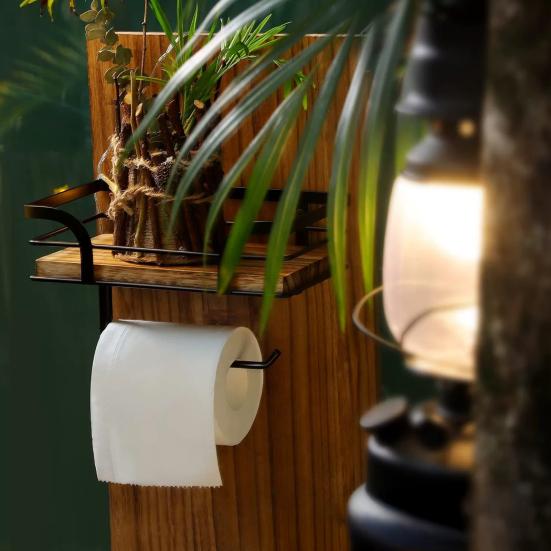 Держатель для туалетной бумаги в деревенском стиле с полкой, прочная несущая стойка для хранения салфеток, деревянная полка, аксессуары для ванной комнаты