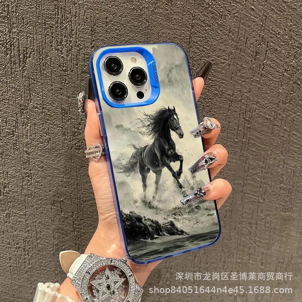 Персонализированный темный конь подходит для Apple 15 цветной серебристый iPhone14promax креативный 13/11 матовый 16 защитный чехол 17