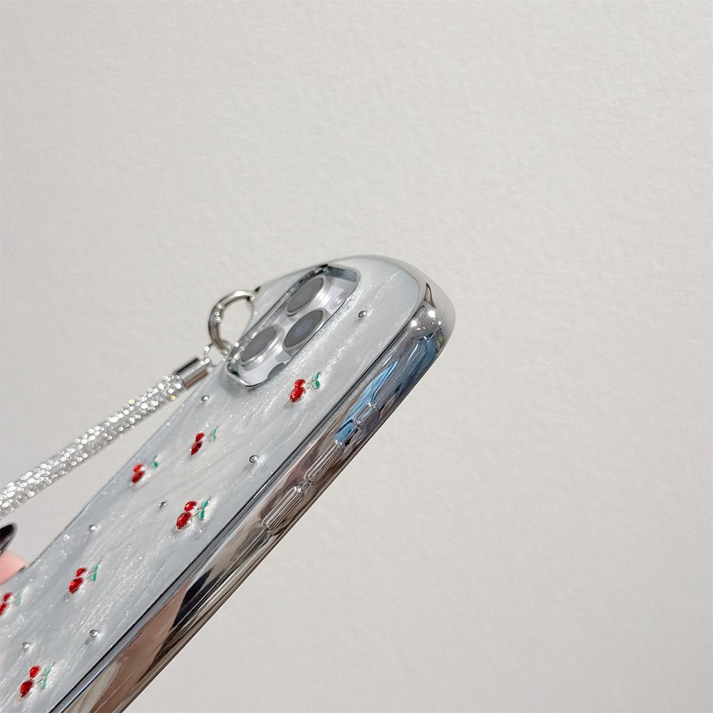 Жемчуг и Вишня Наплечный Чехол для Телефона для Серии iPhone 12-17 — Блестящий Регулируемый Ремешок, Свежий Летний Дизайн