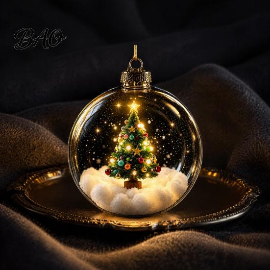 Modern Christmas Tree Hanging Lights Glowing Decorative Ball, Lighted Ornament with Festive Scene, LED Illuminated Holiday Mantel Accents Decor