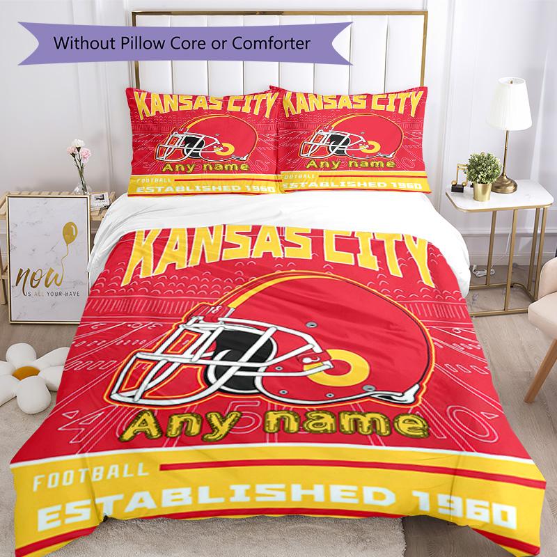 Kansas City Football Style Customize Your Name Bedding Set Breathable Duvet Cover With Pillowcases Decorative Bed Linen For Bedroom Home Decoration Bi