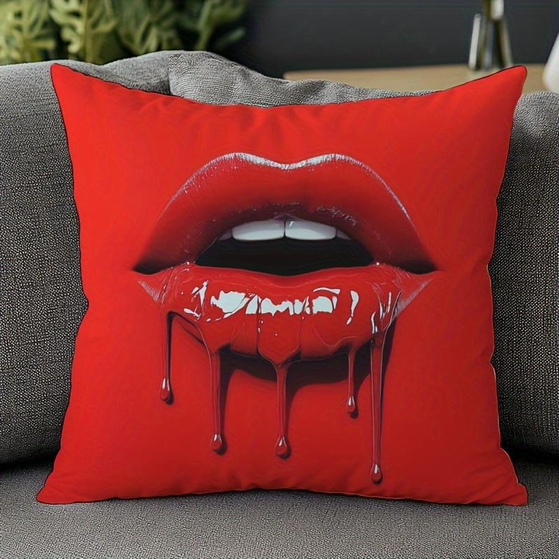 2D Dripping Red Lips Pillow Cover Sexy Glossy Lip Print Cushion Case For Sofa Couch Modern Gothic Home Decor Gift