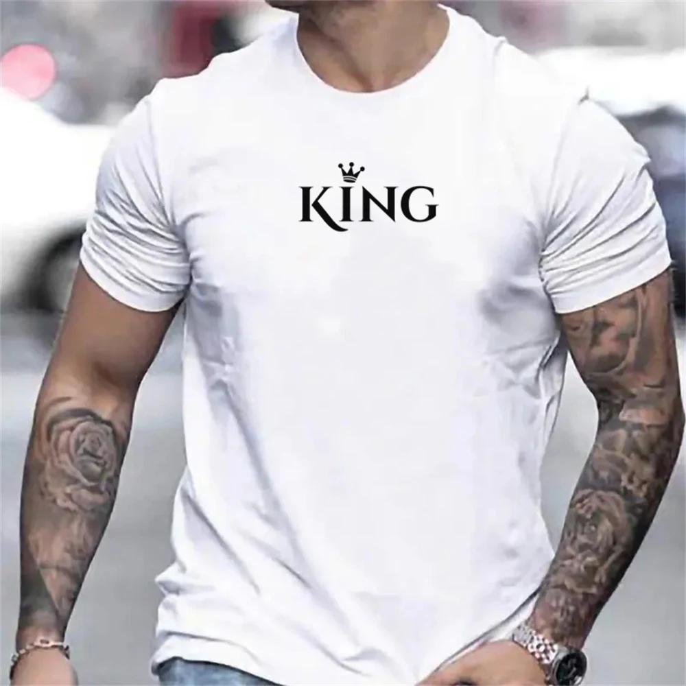 Винтажная мужская футболка с буквенным принтом King, мужская одежда, летняя повседневная уличная дизайнерская футболка с коротким рукавом, футболки большого размера