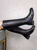 Black Leather Elegant Middle Heel Ladies Knee High Shaft Shoes Autumn Winter Fleece-Lined Round Toe New In Women'S Long Boots