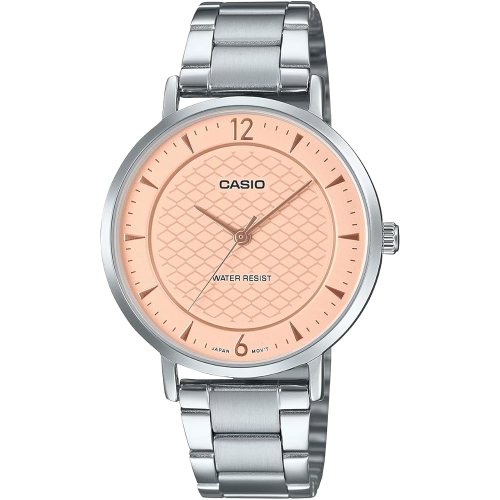 Женские аналоговые кварцевые часы Casio LTP-VT04D-4A Лососево-розовые Металлический ремешок Импортная модель