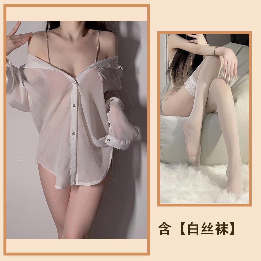 Сексуальное нижнее белье Сексуальная имитация рубашки бойфренда Перспектива шифоновая ночная рубашка High Sense Diamond Suspender Pure Desire Пижама