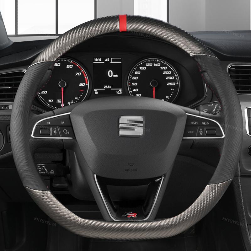 EJJG2 Carbon Fiber Car Steering Wheel Cover For Seat Leon 5F Mk3 2013-2021 Ibiza 6J Tarraco Arona Ateca Alhambra Auto Accessories