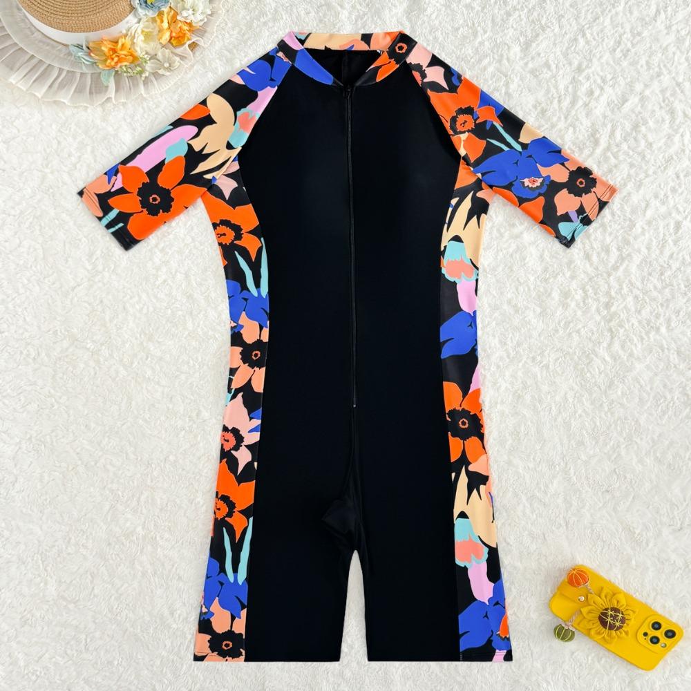 Цельный спортивный купальник на молнии, женский купальник с короткими рукавами для серфинга, солнцезащитный костюм для сноркелинга
