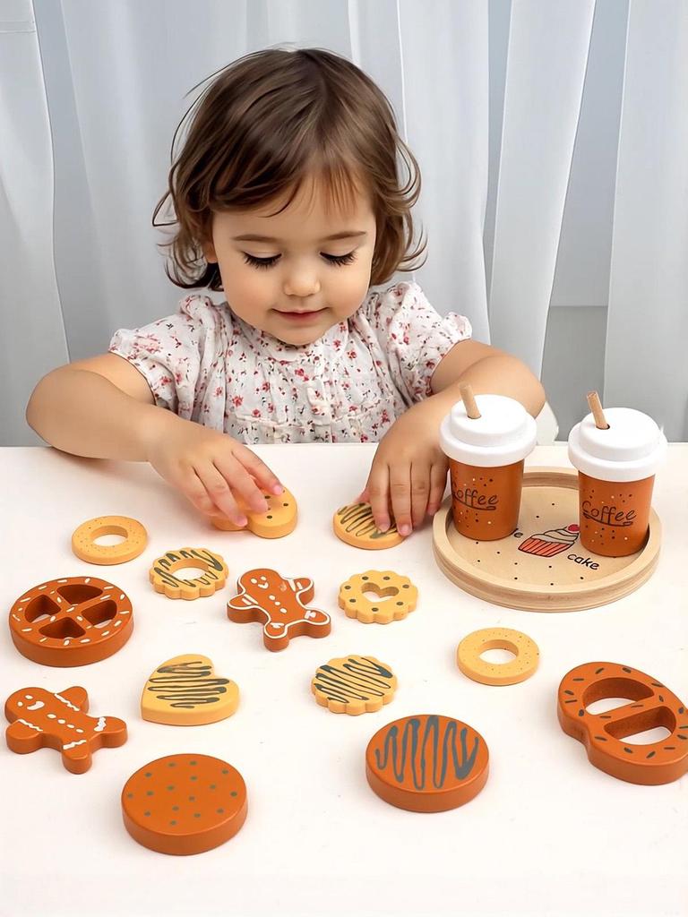 Kids' Coffee & Cookie Playset: Wooden Educational Toy for Parent-Child Interaction with Simulation Milk, Biscuits & Donuts