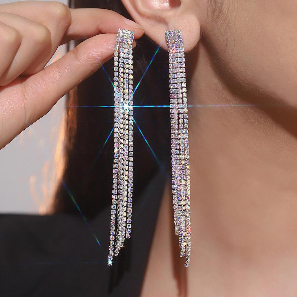 Luxury Super Glitter Diamond Long Tassel Earrings Female Temperament Earrings Earrings Jewellery