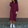 Hoodies Dress for Women Fashion Hooded Long Dress Winter Warm Casual Loose Sweatshirt Dress Hem Lace-up Midi Robe