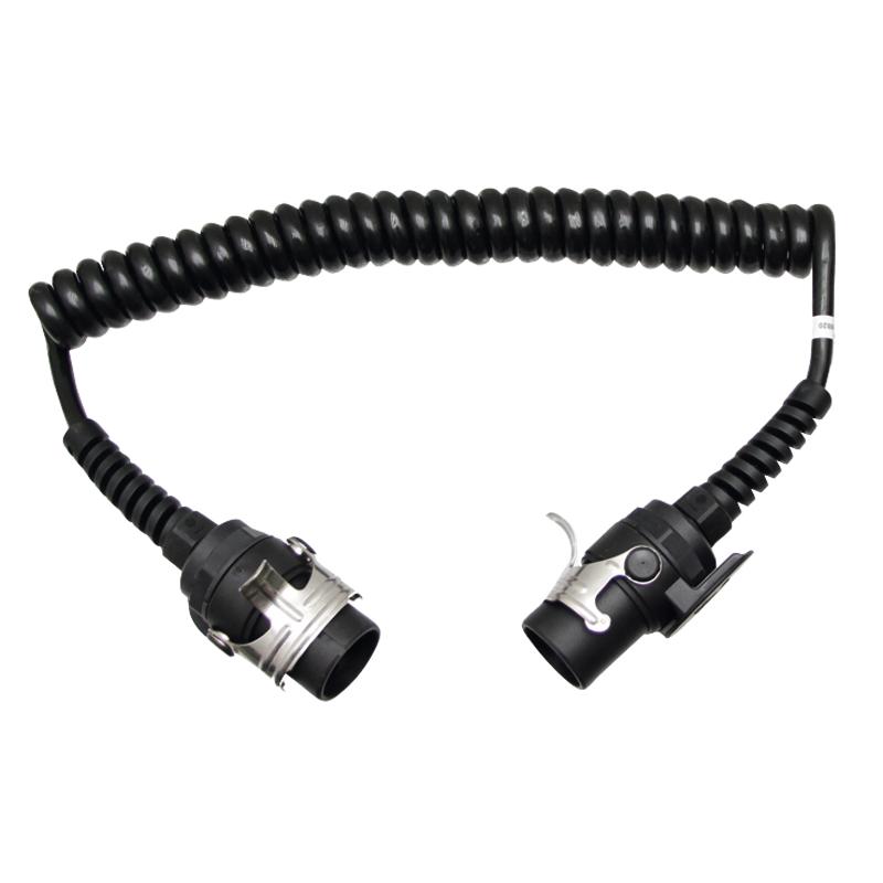 Black spiral cable with 2x7-pin plugs 24V 4m 2x4mm2 ISO 7638-1