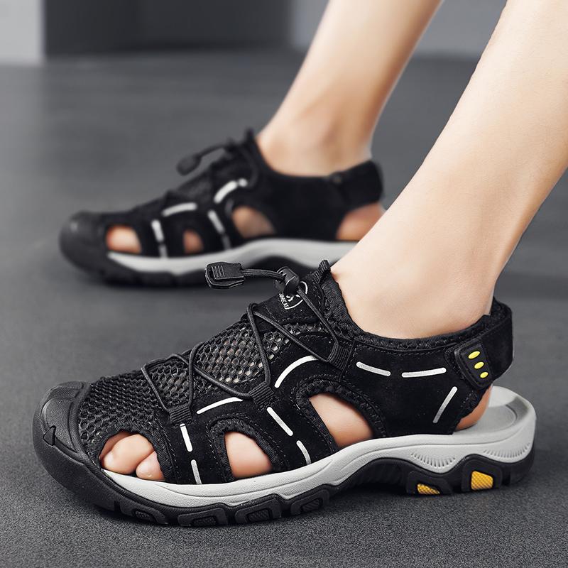 Fashion Summer Men Sandals Genuine Leather Mens Casual Shoes Outdoor Men Leather Sandals for Men Beach Shoes Roman Mens Shoes 46