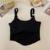 Design Letter Short Tank Tops With Bra Pad Sexy Slim Stripe Tops Y2K Shoulder Belt Iron Ring Tank Top