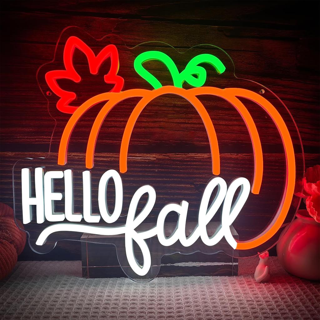 Hello Pumpkin Neon Dimmable Autumn Light for Bedroom Wall Fall Thanksgiving Decorations Party Home Front Door Harvest Gift