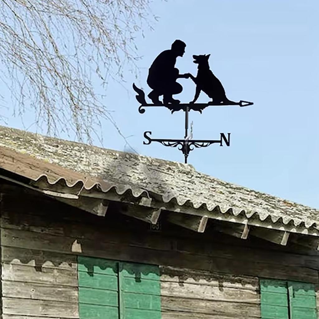 Metal Weather Vane Ornaments Suitable for Gardens Roofs Man and Dog Designs Iron Construction Wind Direction Indicators