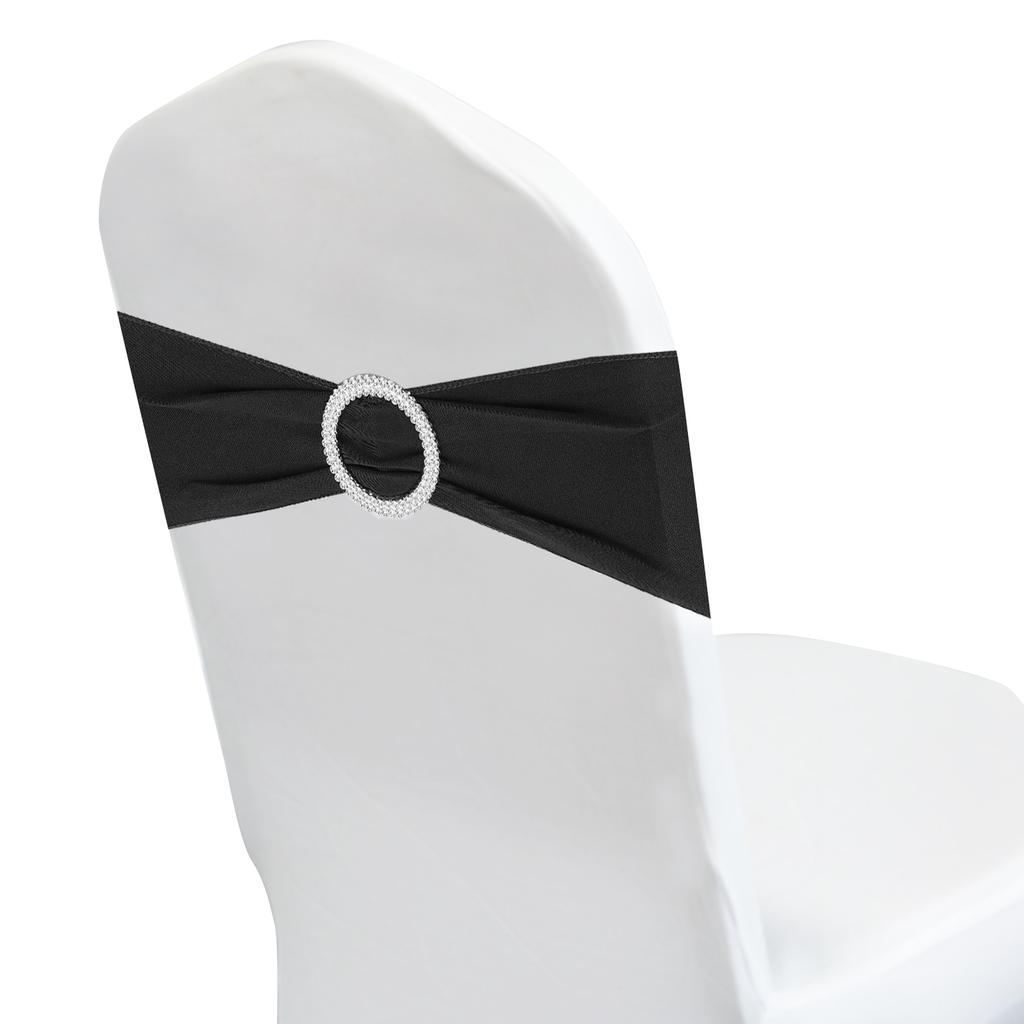 Chair Bows Sash 50pcs Stretch Chair Cover Band Elastic Chair Tie with Silver Buckle Slider for Party Wedding Banquet Decoration