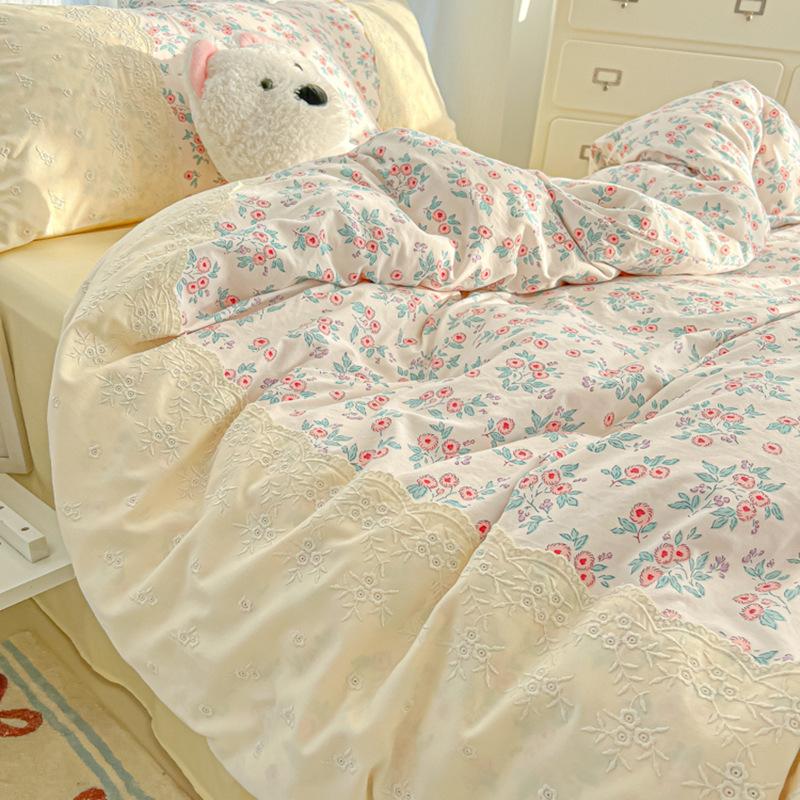 Princess Style Bedding Set Four-piece Set Breathable Comfortable Washed Sheets Quilt Cover Pillowcase