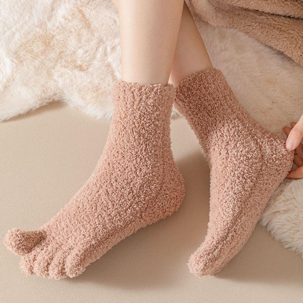 Mid Tube Five Toe Plush Socks Thickened Warm Floor Socks Women Kawaii Five Toe Fleece Socks Winter