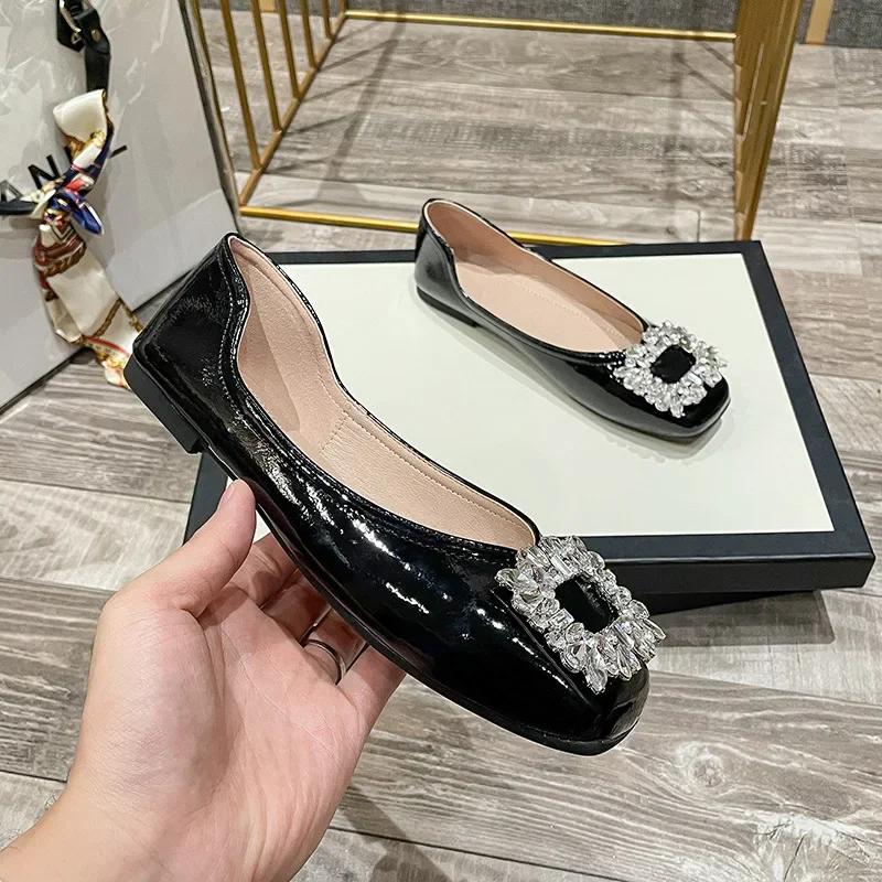 New Luxury Women's Shoes Water Diamond Shallow Mouth Soft Soled Casual Shoes High Quality Temperament Lightweight Flat Shoes