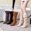 Maillard Autumn and Winter New French Retro Pointed Head Pleated Thin Heel High Boots Women's Suede But Knee Long Tube