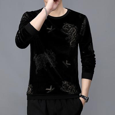 Футболка с длинным рукавом, мужская осенняя, с круглым вырезом, свитер для людей среднего возраста и пожилых, свободная рубашка больших размеров для пап