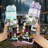 1PC Colorful Collage Photo 750ml sports water bottle leakproof straw lid outdoor office home