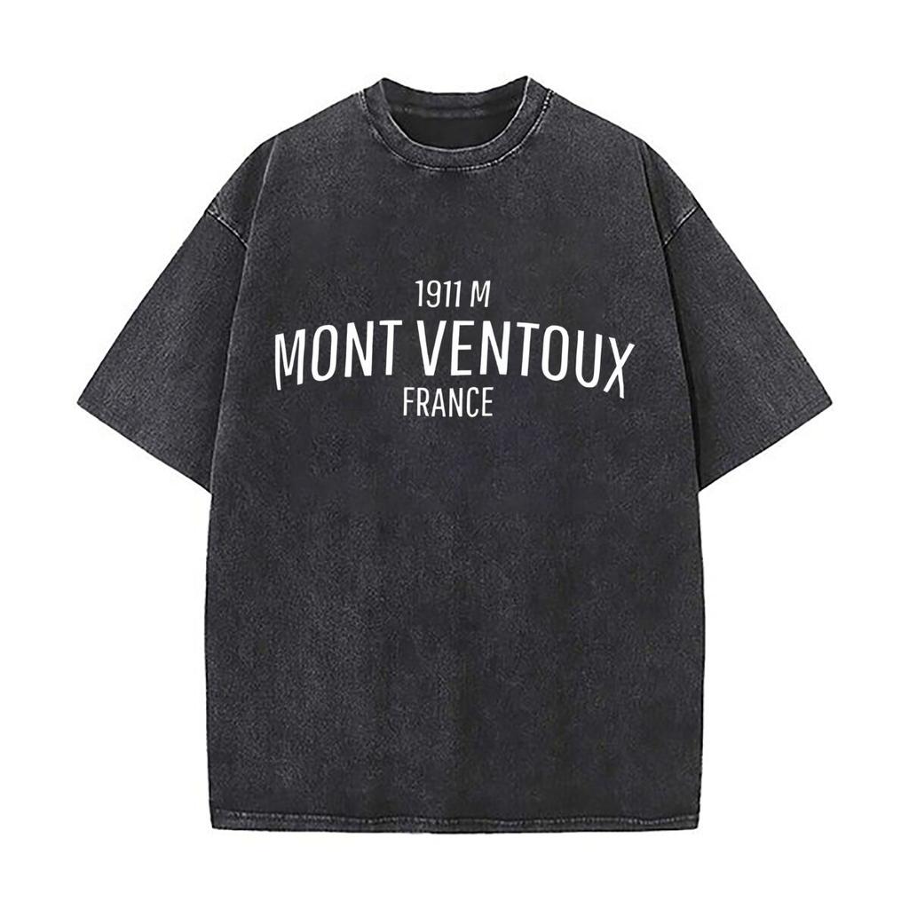 Mont Ventoux French Mountain Inspired Text Art Loose Solid Distressed T Shirt American Casual Crew Neck Top