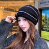Curly Striped Woolen Hat for Women in Spring and Autumn Breathable and Versatile Pullover Knitted Hat Cold Proof and Warm, Ear-protecting Pile Hat