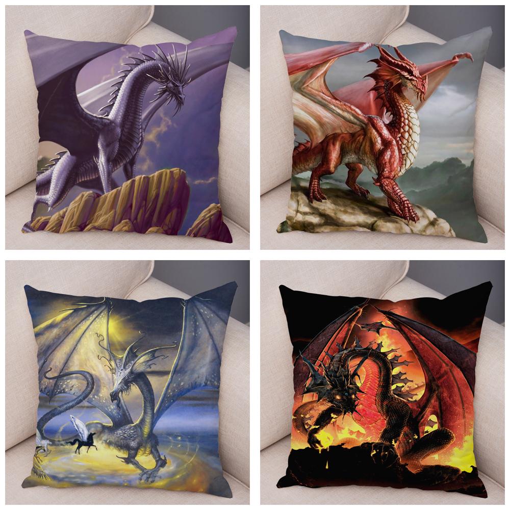 Наволочка с мультяшным животным принтом, чехол для подушки с рисунком дракона, декоративная наволочка для автомобиля, дивана, дома, гостиной